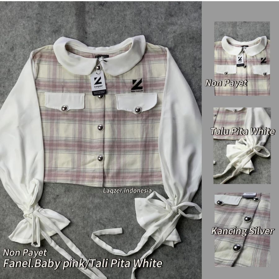 L.i. Atasan Crop Top Flanel Lengan Panjang Korean Style Crop shirt lengan pita+logo Bordir L.i. Atasan adem dan Lembut Flanel