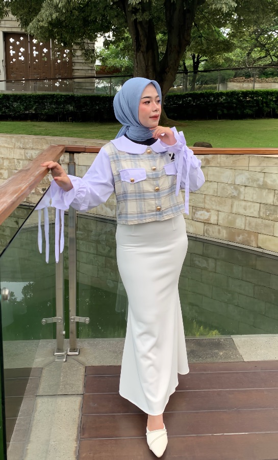 Laqzer - Crop Fanell kotak-kotak crop gaya korean wanita